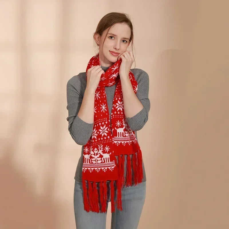 1pc Christmas Red Scarves Cartoon Reindeer Snowflake Warm Scarf Man and Woman Christmas Scarves for Women Sweet Girls Black 2025