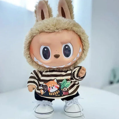 Doll outfit vinyl plush doll clothes for 38cm Korea Kpop Exo Labubu doll clothes striped shirt set