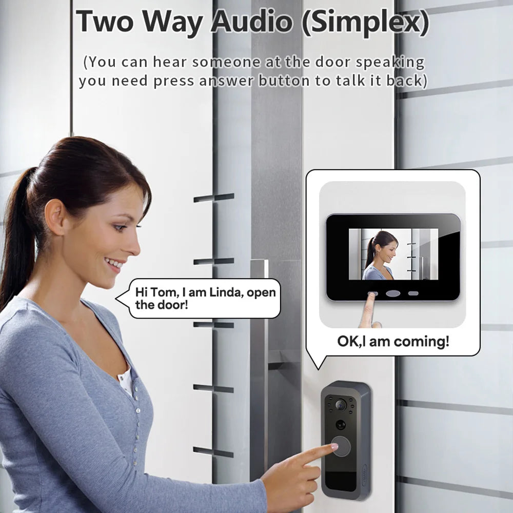 4 Inch Digital Door Viewer Smart Home Peephole Doorbell Camera PIR Motion Detection Night Vision Video Doorbell 2.4Ghz Wireless