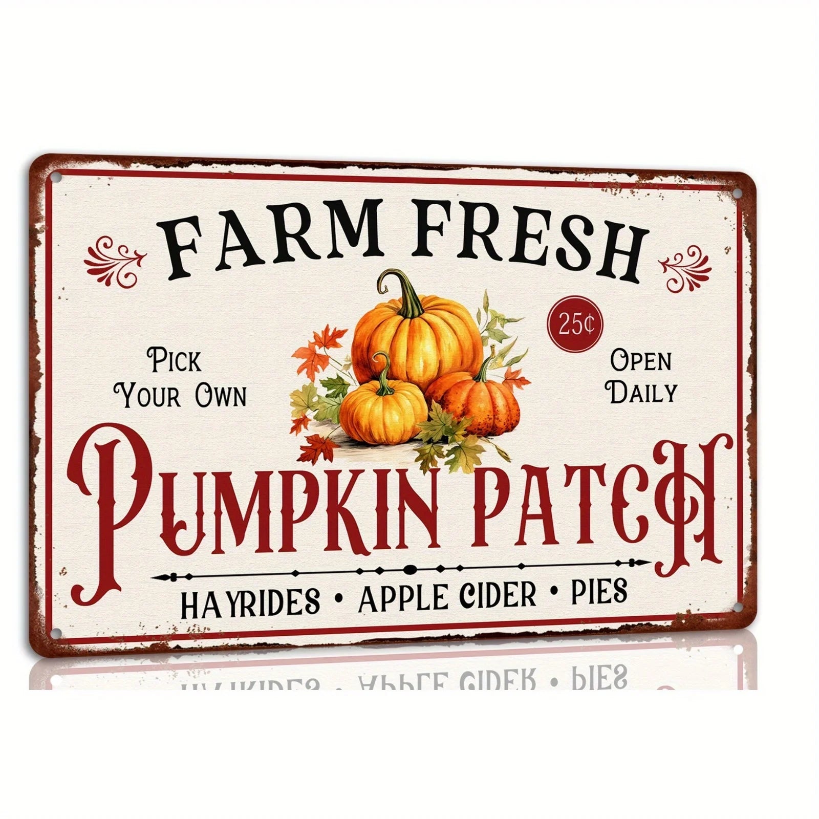 Farm Fresh Pumpkin Autumn Patch Vintage Metal Tin Sign – Rustic Halloween Wall Decor for Home,  Theme Decor