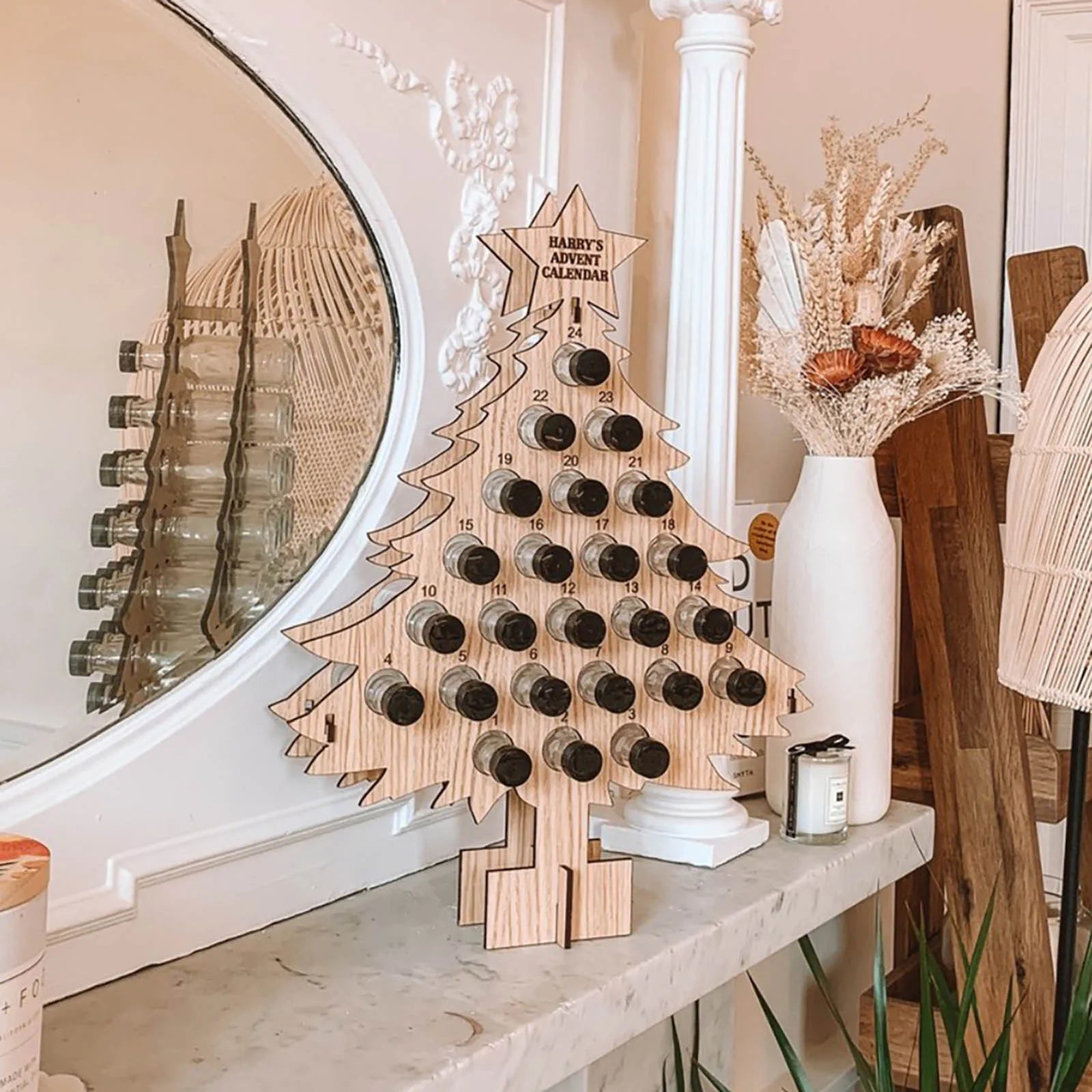 Christmas Countdown Wine Rack Wooden Christmas Tree Shaped Bottle Holder Festive Decor Ornament Craft Accessory