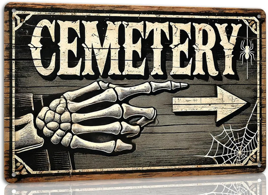 Cemetery Vintage Halloween Metal Tin Sign Spooky Decor for Home Office Witch Pumpkin Ghost Design Haunted House Bar and Party De