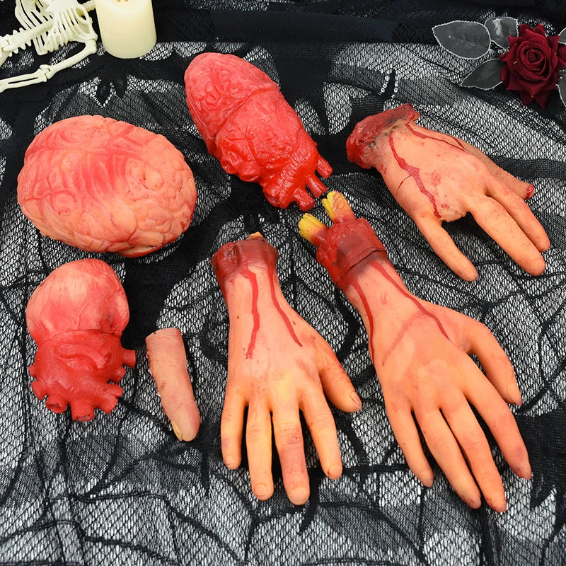 2024 Halloween Fake Human Arm Plastic Hands Foot Bloody Dead Body Parts Outdoor Haunted House Scary Props Halloween Decorations