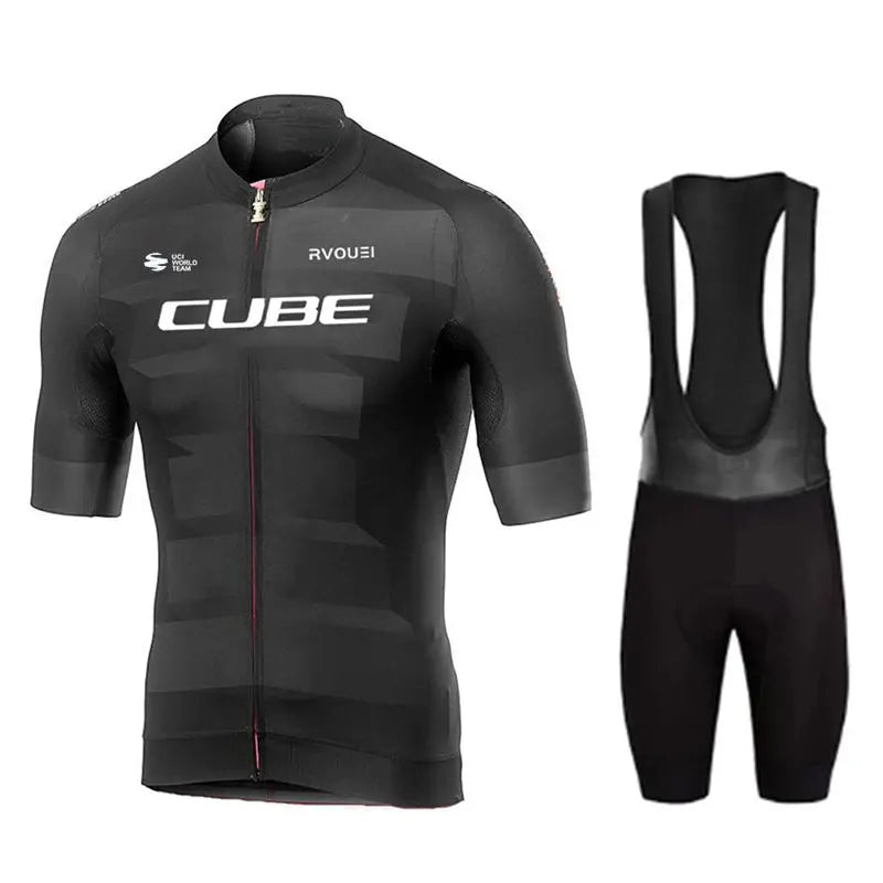 Cube Cycling Jersey Set – Men’s Summer Short Sleeve Bike Shirt & Padded Bib Shorts, Road & MTB Bicycle Clothing Maillot Ciclismo