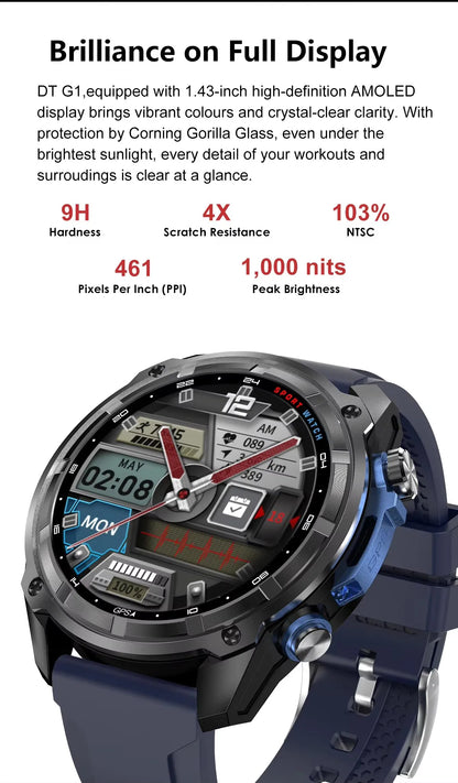 Military Smart Watch DT G1 GPS Track Compass Altimeter Bluetooth Calling 860mAh Battery DTG1 Men Outdoor Sports SmartWatch