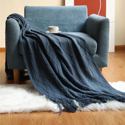 Khaki Gift Knitted Blanket with Tassels Chunky Vintage Luxury Farmhouse Throw Bedspread Oversized Blanket Cover Manta Para Sofá