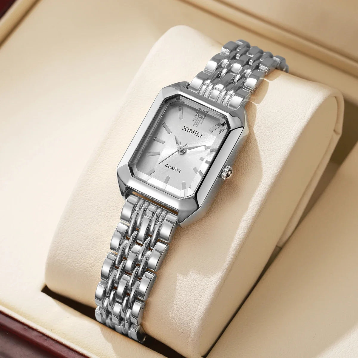 1/2/4PCS Fashion Rectangle Women Quartz Watches Stainless Steel Band Wristwatches for Girls Clock Reloj Mujer（Without Box）