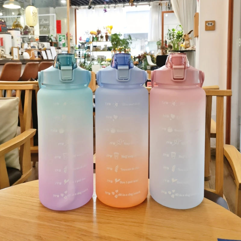 2l/900ml Water Bottle Liter Stay Hydrated Motivated Leakproof Plastic Sport Bottle Reminder Times Sports Outdoor Fitness Office