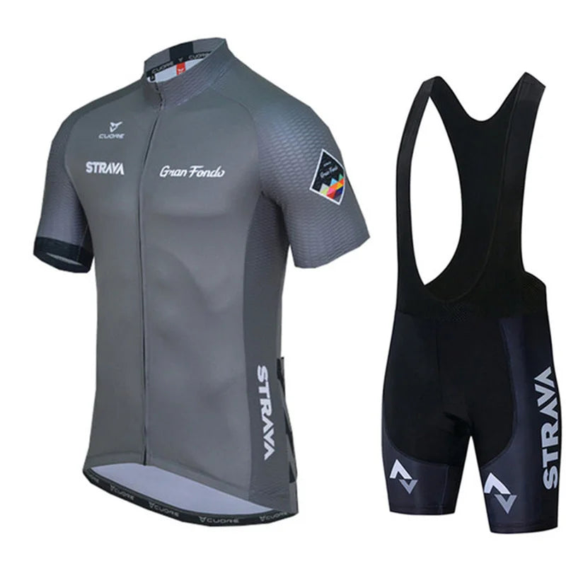 2025 STRAVA Cycling Jersey Set – Men’s Short Sleeve Pro Team Bike Clothing, Summer Road & MTB Bicycle Wear Maillot Ciclismo