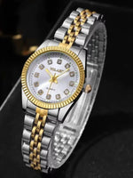 1pcs Women's Fashion Round Room Gold Steel Band Quartz Wristwatch