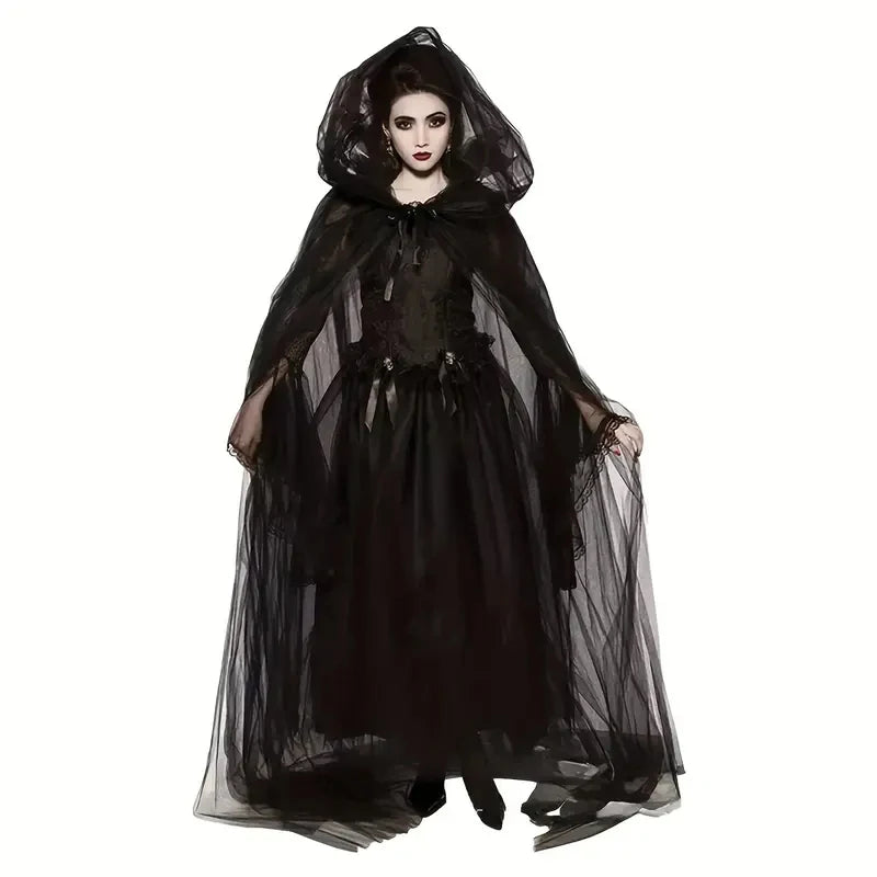 Black Bridal Shawl Witch Vampire Cosplay Cloak Halloween Double Cloak Game Party Costume Props Holiday Dress Up