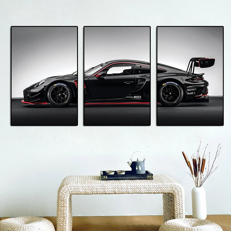3Pcs Vintage Industrial Style Car Series Poster Porsche Gt3rs Art Poster Canvas Painting Wall Prints Picture Living Room Home Decor