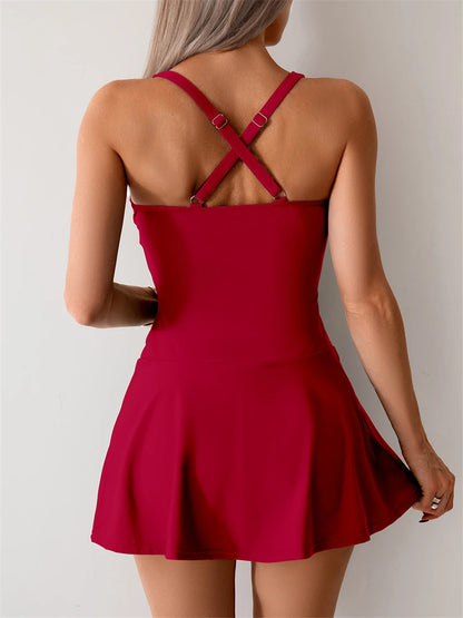 Effen tweedelig badpak 2025 dames geplooide tankini