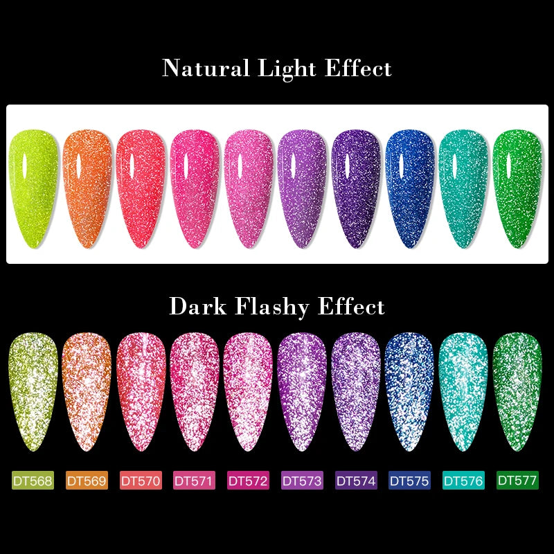 MEET ACROSS 7ml Pink Fluorescent Reflective Gel Nail Polish Glitter Neon Semi Permanent UV LED Gel Nail Art Varnish Manicure