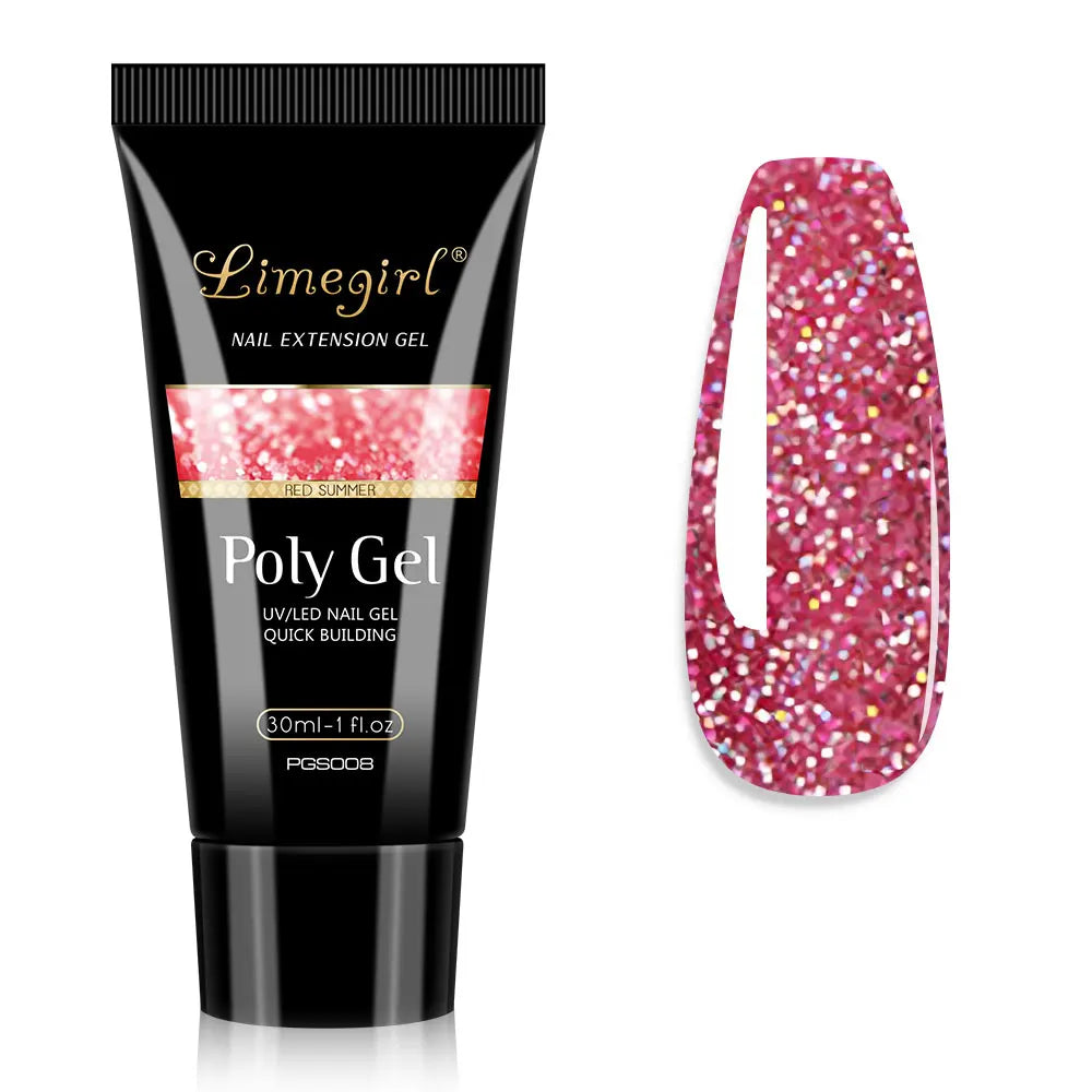 LIMEGIRL 30ml Nail Extension Gel Glitter Soak Off Nail Acrylic Crystal Build Poly UV Gel for Nails Quick Extension Manicure Glue