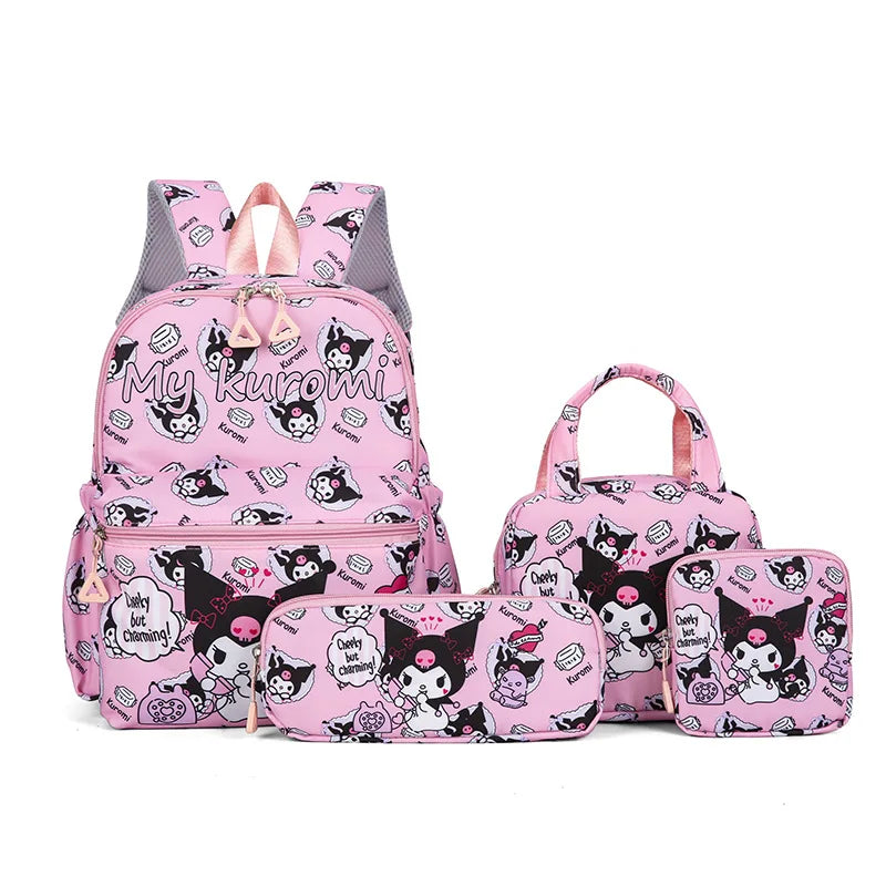 Hello Kittys 4pcs Backpack Set, Pencil Case, Shoulder Bag, Wallet Set, Kuromsi School Bag, Melody Casual Outdoor Daypack