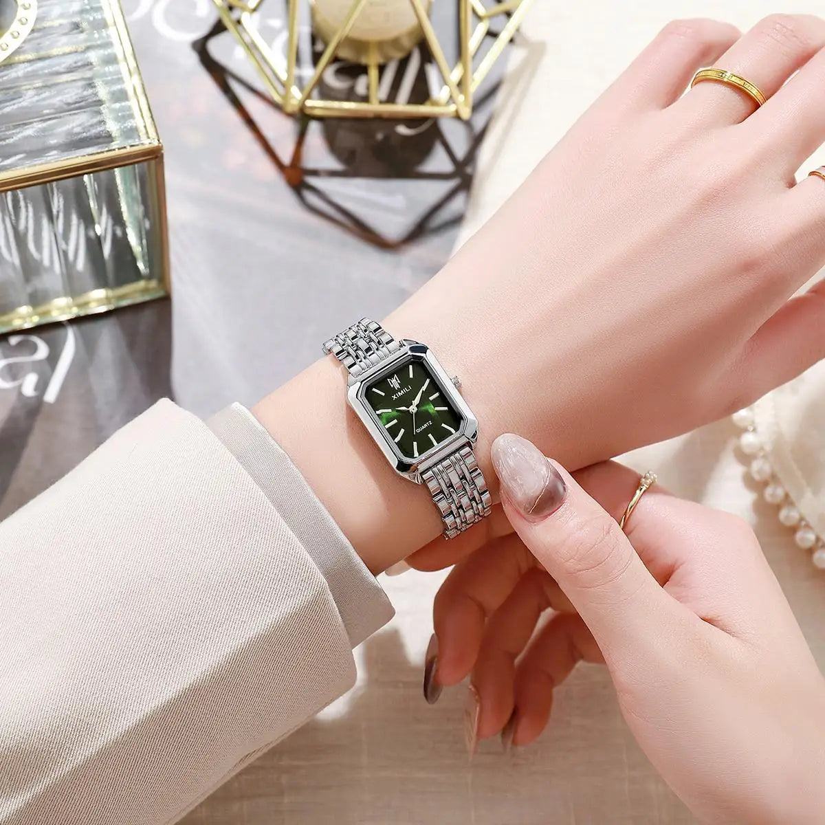 Fashionable Classic Five Bead Bracelet Watch Square Women's Fashion Watch Goddess Essential