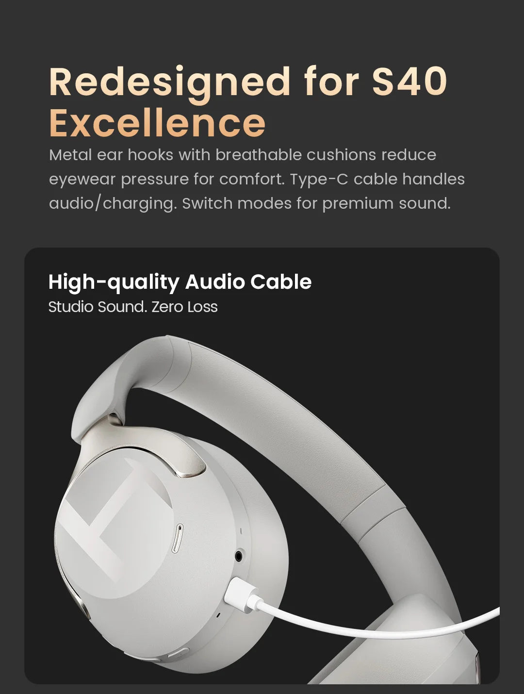 HAYLOU S40 ANC Wireless Headphone 50dB Noise Canceling Hi-Res 3D Spatial Audio Earphone with LDAC Bluetooth 6.0 Over Ear Headset