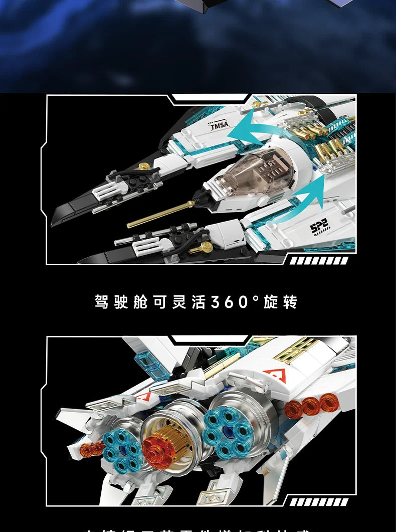 1400pcs Galaxy Starship Building Block Set, Space Wars Starfighter Model Kits with Light, STEM Toy Gift for Kids Adults Boy Girl