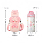 400/500ML Kids Water Bottle Cartoon Dinosaur Thermos Mug Baby Duck Billed Straw 316 Stainless Steel Vacuum Flasks Thermos Bottle