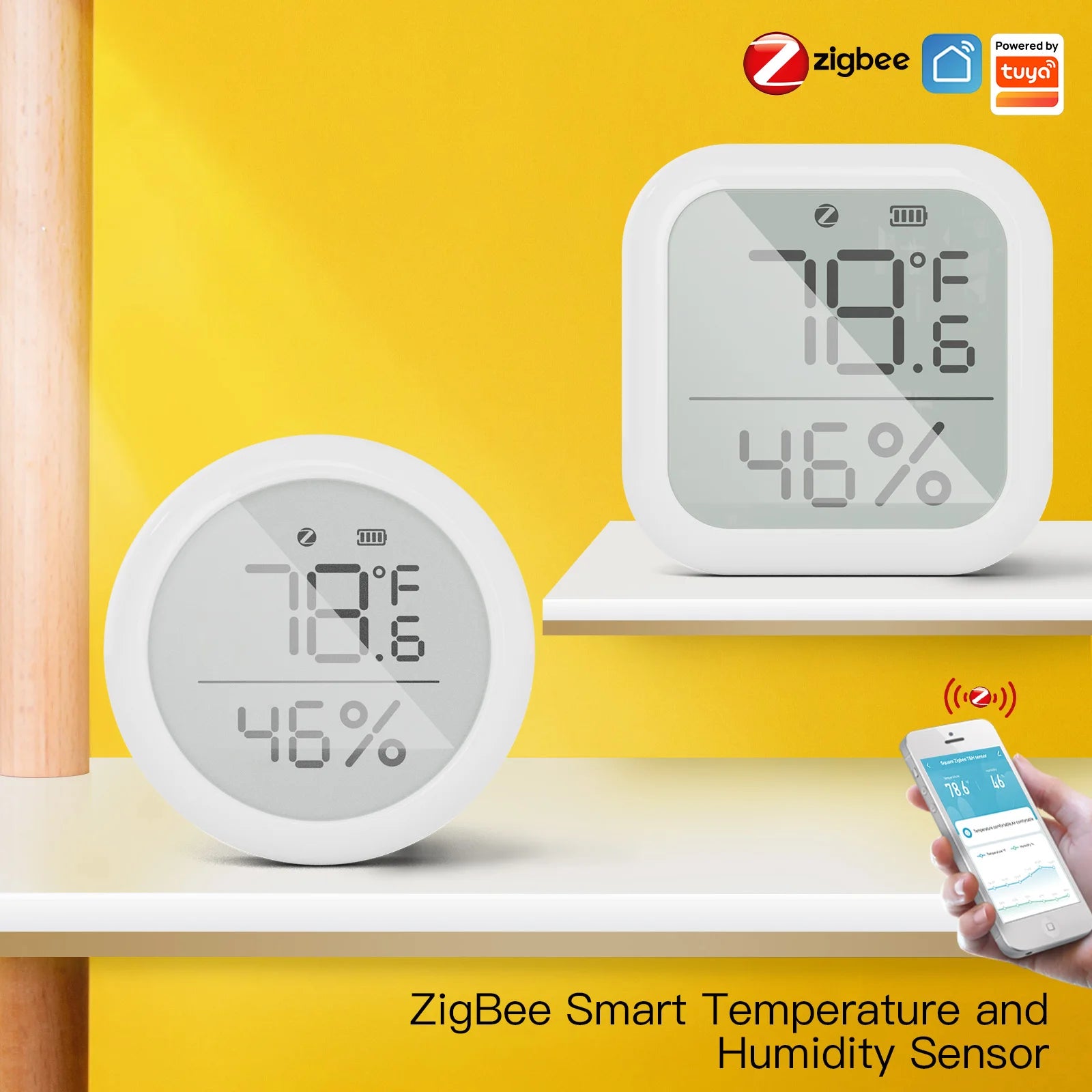 MOES Tuya ZigBee Smart Home Temperature And Humidity Sensor With LED Screen Works With Google Assistant and Tuya Zigbee Hub