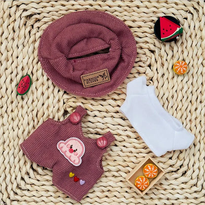 Labubu Doll Fashion Set Cute White Shirt Hat Animal Overalls Doll Clothes Accessory Gift for 17cm Doll