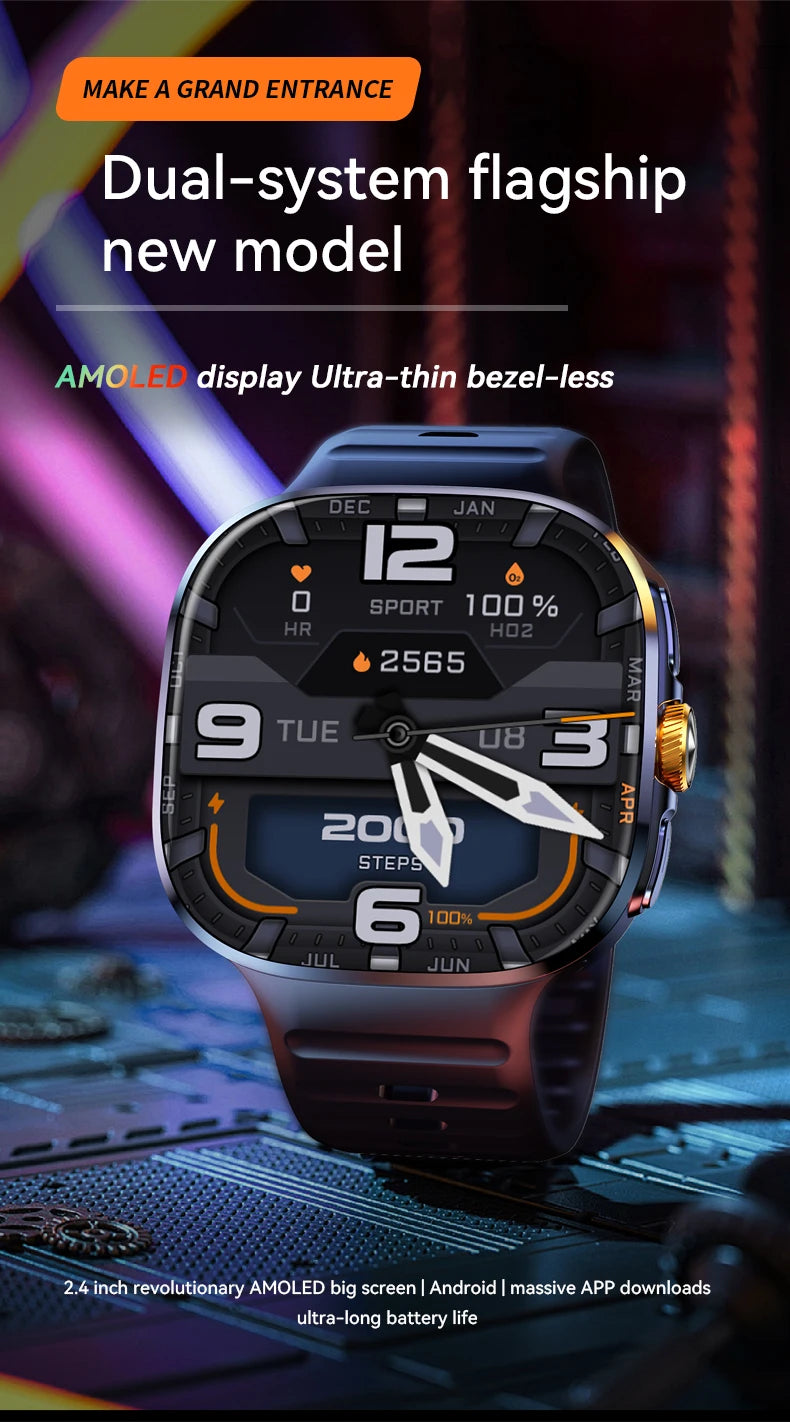 New M99 smartwatch Android - Bluetooth dual system 4G SIM 2.4'' 720*720 HD AMOLED Screen 190° Camera GPS WIFI NFC samrt watch