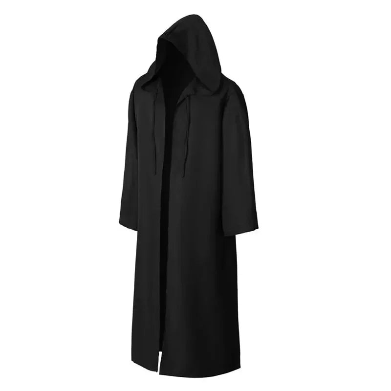 Halloween Cloak Cosplay Costume Adults Sorcerer Long Shirt Hooded Black Robe Costume Wizard Tunic Hooded Robe