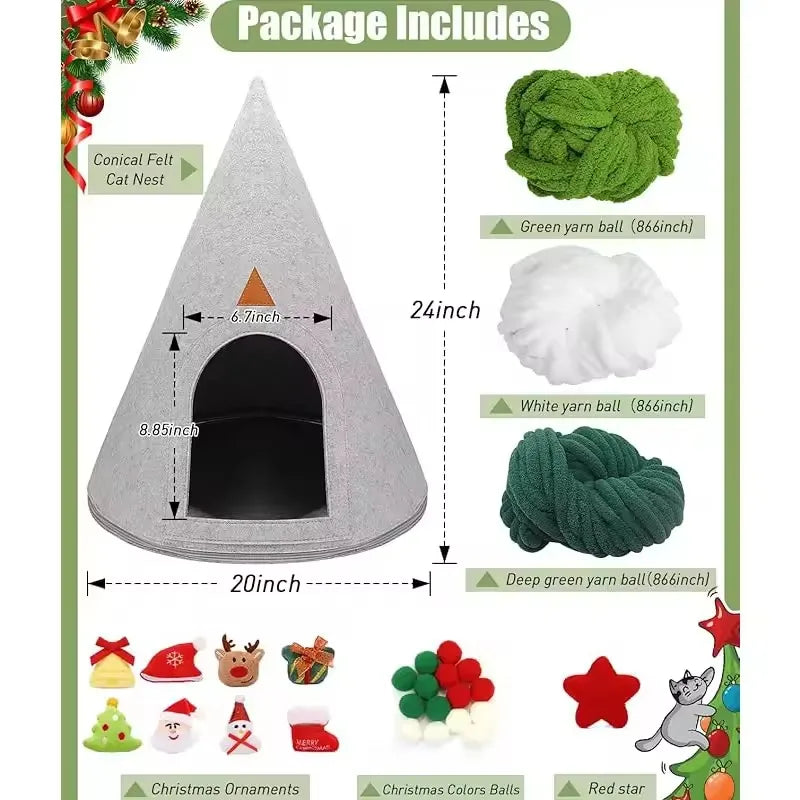 Winter Christmas Tree Cat Nest Handmade /Finished Cat Bed /Winter Warmth Semi Enclosed Dog Nest Felt Cone Pet House 크리스마스 고양이 굴