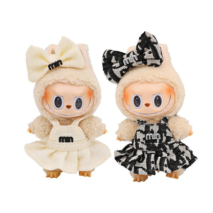 For 15/17cm Mini Labubu Clothes Luxury Dress Bow Strap Pants Set 3.0 Labubu clothing outfit Glasses Shoes Doll Accessories
