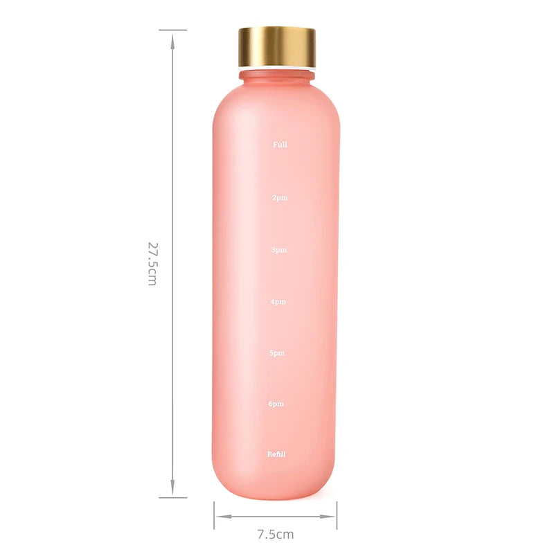 1000ML Bottle With Time Marker Motivational Reusable Fitness Sports Outdoors Travel Cycling Leakproof BPA Free Frosted Bottle