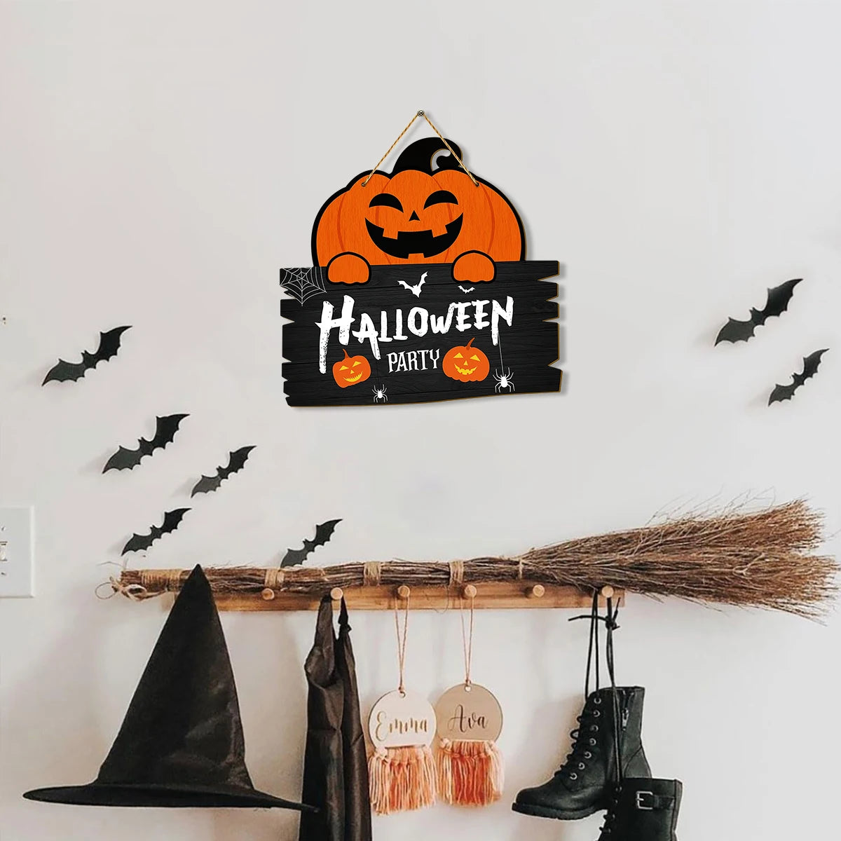 Halloween Party Wooden Sign Decor with Jack - o'-lantern Design, Perfect for Halloween Home Decoration