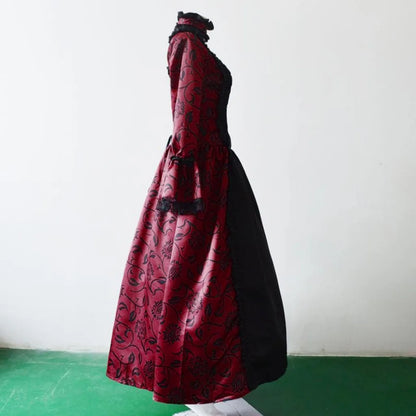 Women Vintage Exquisite Dress Gothic Retro Floral Print Ball Gowns Dress Medieval Renaissance Court Dress Halloween Costume