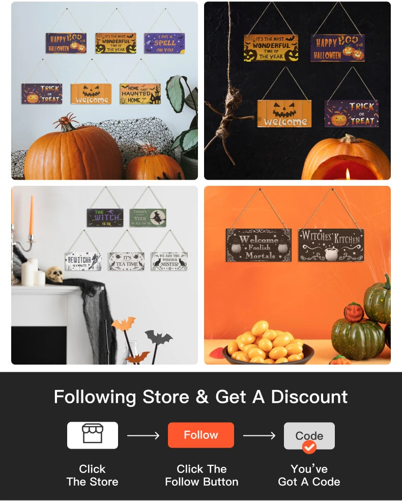 Putuo Decor Halloween Wooden Hanging Pendant Door Sign Pumpkin Ghost Bat Swith Greeting Doorplate Wood Crafts Happy Halloween Da