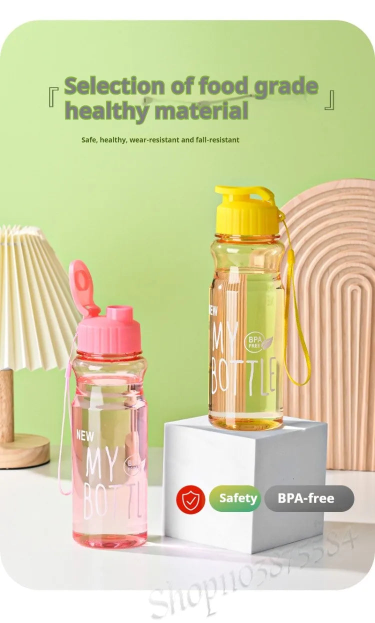 550ml Plastic Water Bottle Portable Sports Cup With Anti Drop Rope Outdoor Water Container Color Transparent Pet Flip Cover