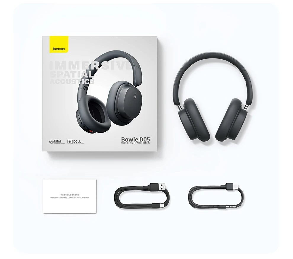 Baseus Wireless Headphones Bluetooth 5.3 HIFI Level Earphone 40mm Driver Foldable Over Ear Headsets 70H Playtime Spatial Audio