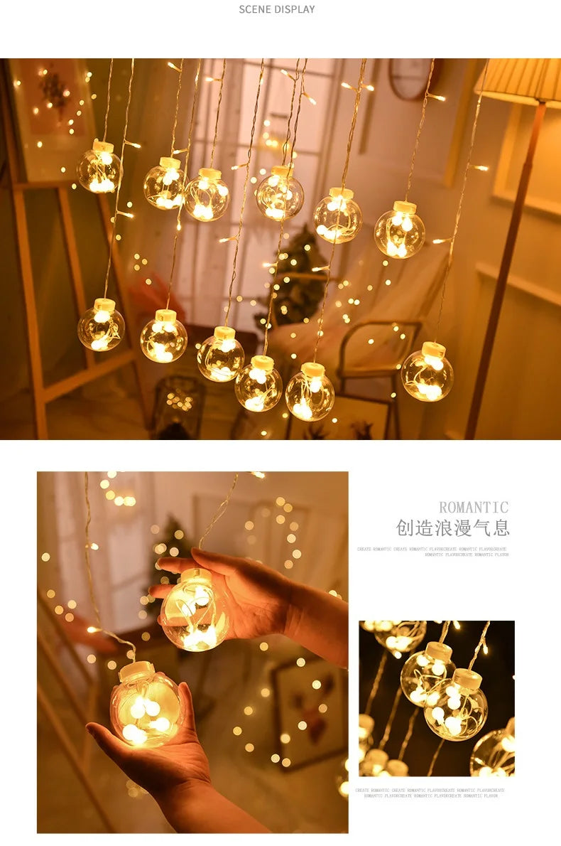 Christmas 2024 Led Lights Decoration Fairy String for Room Festoon Light Curtain Garland Party Wedding New Year's Bedroom Living