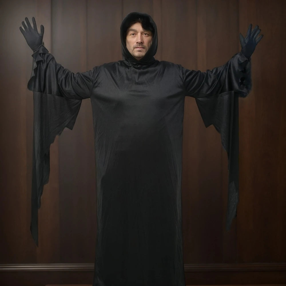 Adult Halloween Scream Ghost Costume Reaper Cosplay Death Dress up Props for Prom Men Horrible Movie Halloween Carnival Suit