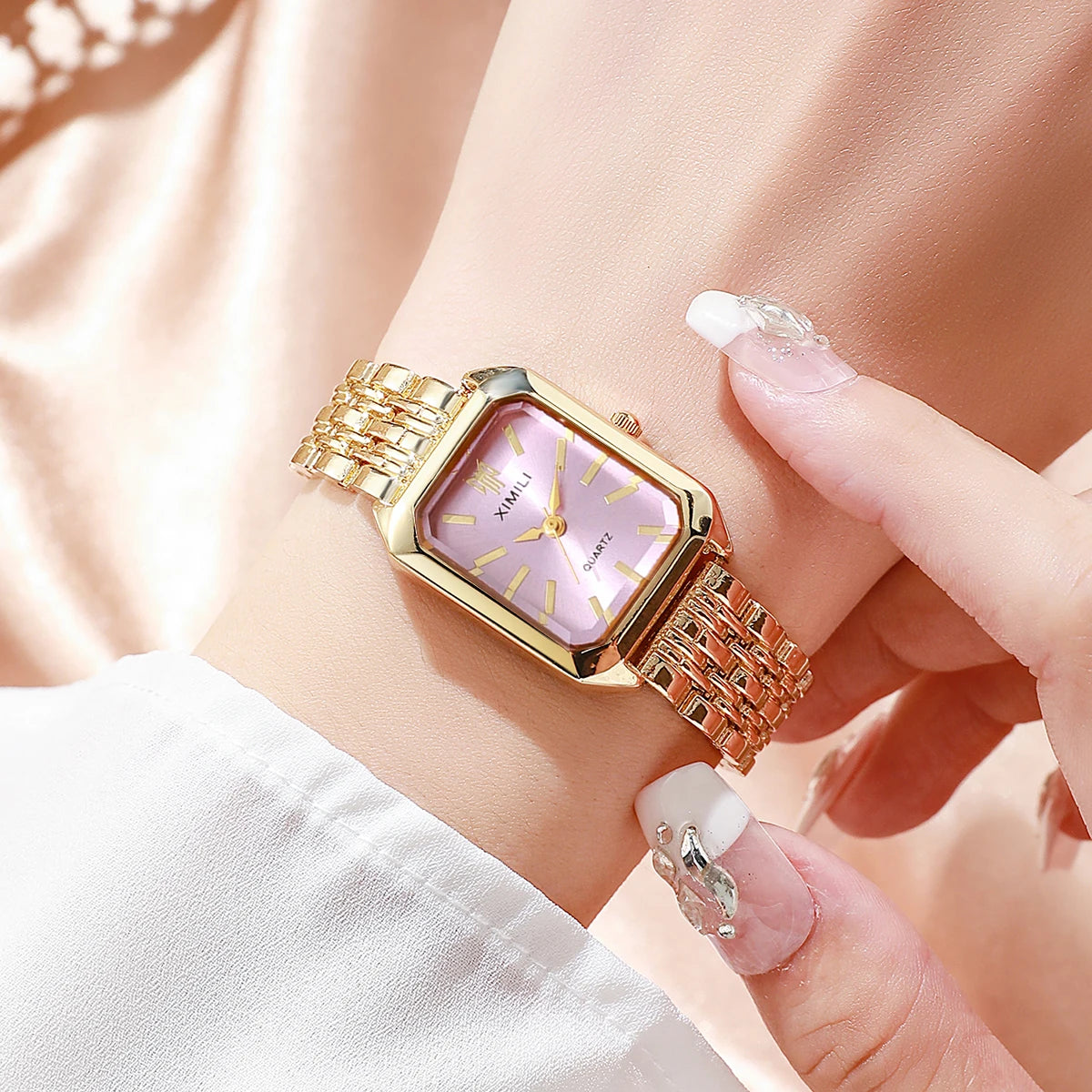 1/2/4PCS Luxury Women Watches Fashion Rectangle Woman Quartz Watch Stainless Steel Band Wristwatches Reloj Mujer（Without Box）