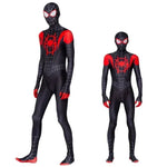 Superhero Spiderman Miles Morales Cosplay Costume Adult Kids Spider Man Halloween Jumpsuit Bodysuit Coat Party Dress Up Gift