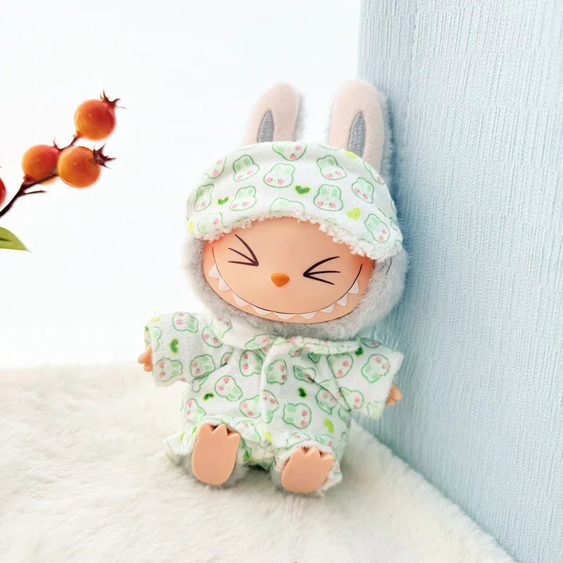 Labubu Mini Pajamas with Eye Mask Three-piece Kawaii 15-17cm V1 V2 Labubu Clothes Cute Idol Plush Doll Accessories
