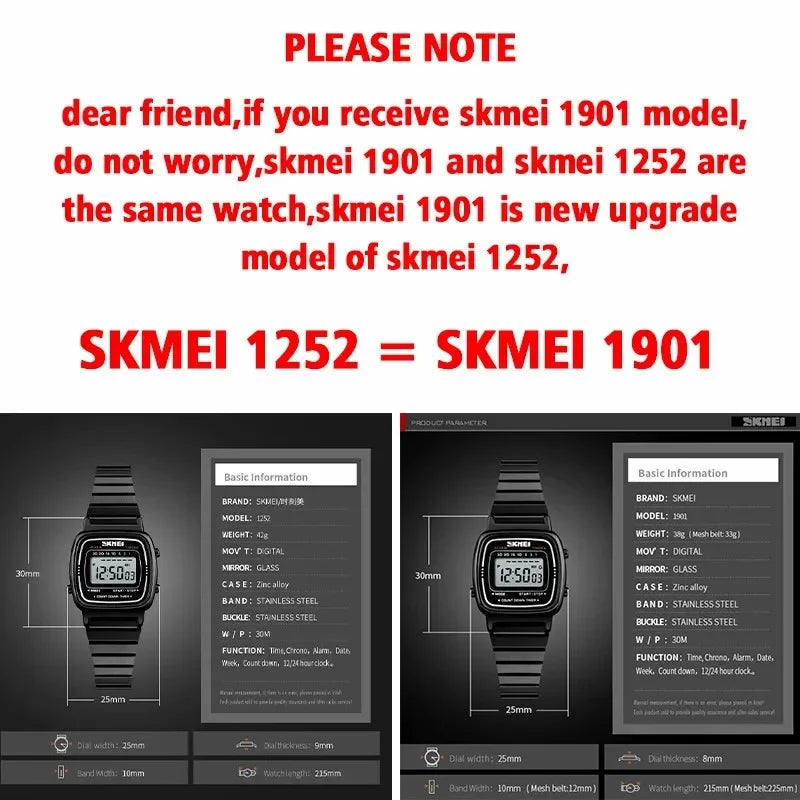 SKMEI 1901 Luxury Small Dial Digital Women Watch Ladies Calendar Waterproof Lady Sports Wristwatches Girl Clock 1252 Reloj Mujer