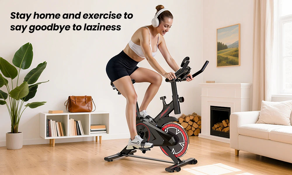 Indoor Exercise Bike 4kg Flywheel Quiet Belt Drive Spin Bike with Adjustable Resistance & LCD Display for Home Cardio Training