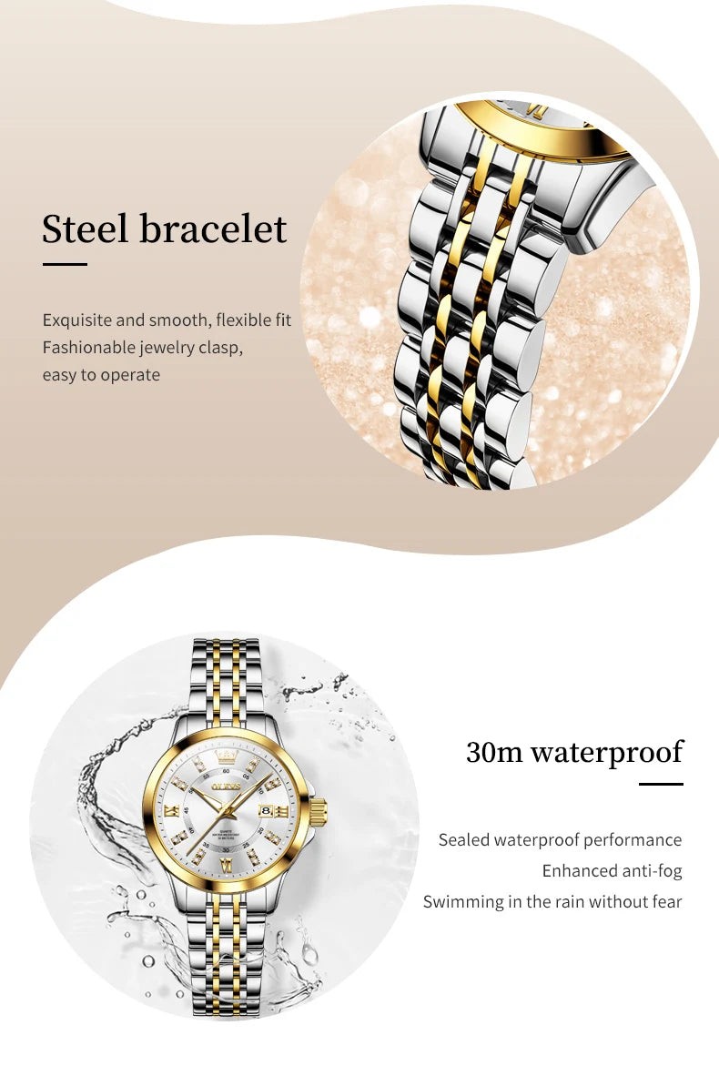 OLEVS 3620 Womens Watches Original Brand Elegant Fashion Quartz Wirtwatch For Ladies Waterproof Luminous Diamond Scale Reloj