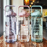 2L Straw Water Bottle Large Capacity Plastic Water Cup Portable Drink Bottle With Time Marker For Outdoor Sports Fitness