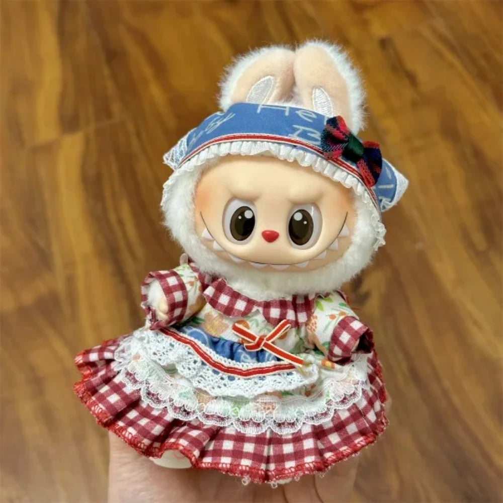 2025 New 17cm Blind Box Labubu Costume Cosplay Changeable Handmade Frog and Pig Plush Set Skirt Labubu Doll Costume