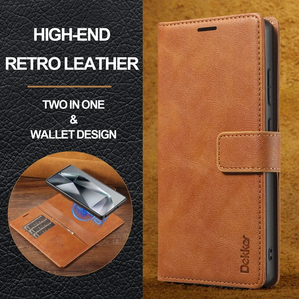 2 In 1 Magnetic Leather Case for Samsung Galaxy S25 Ultra S24 Plus S23 + S25Ultra S25U Wireless Charging Card Slot Phone Cover