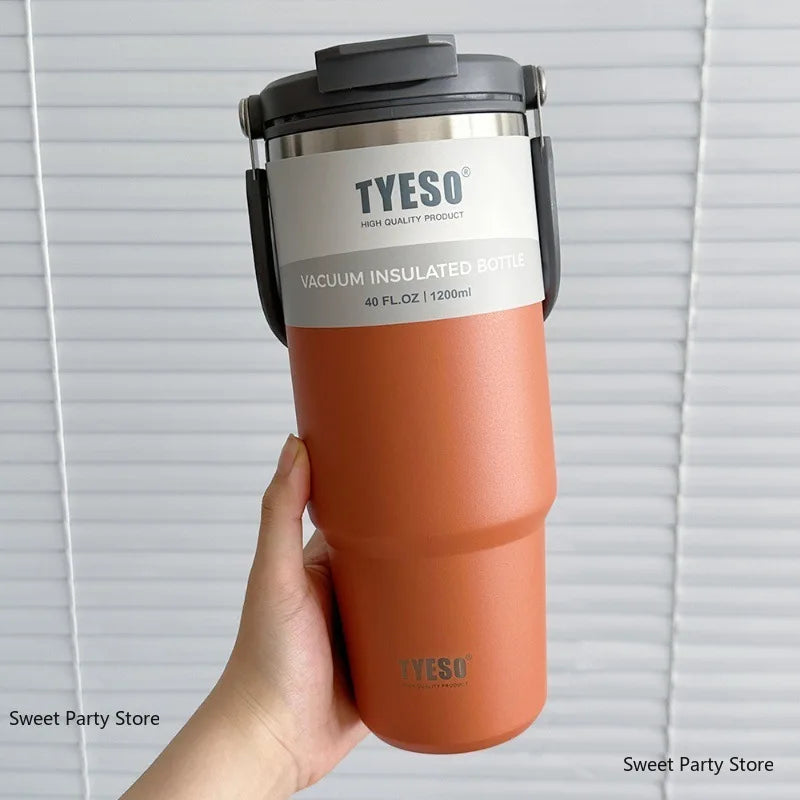 Tyeso 600/750/900/1050/1200ML Stainless Steel Thermos Bottle Car Coffee Cup Sports Water Bottles Keeps Cold and Heat Thermal Mug
