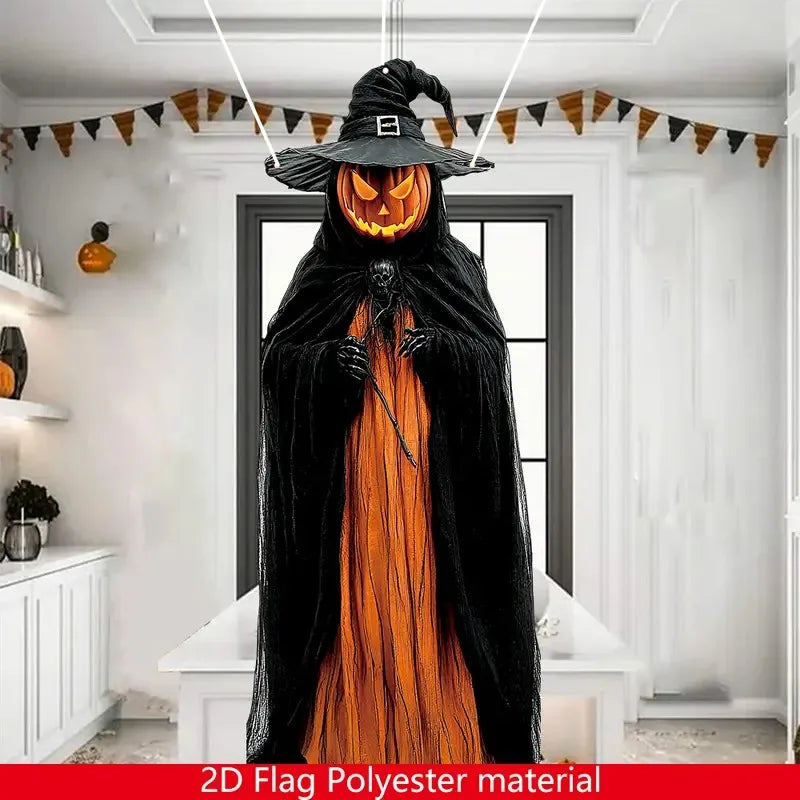 2D Halloween Horror Evil Pumpkin Man hanging Background Cloth Halloween Terror Atmosphere Indoor and Outdoor Decoration Supplies