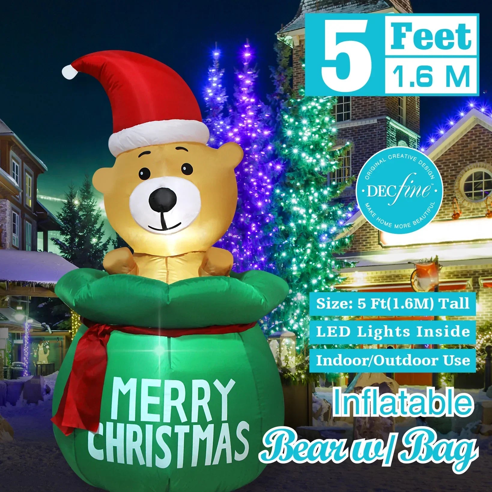 Christmas Inflatable Decorations - Branch Snowman, Santa Claus, Gingerbread Man, Gift Bag Snowman LED Light Lawn Decorations
